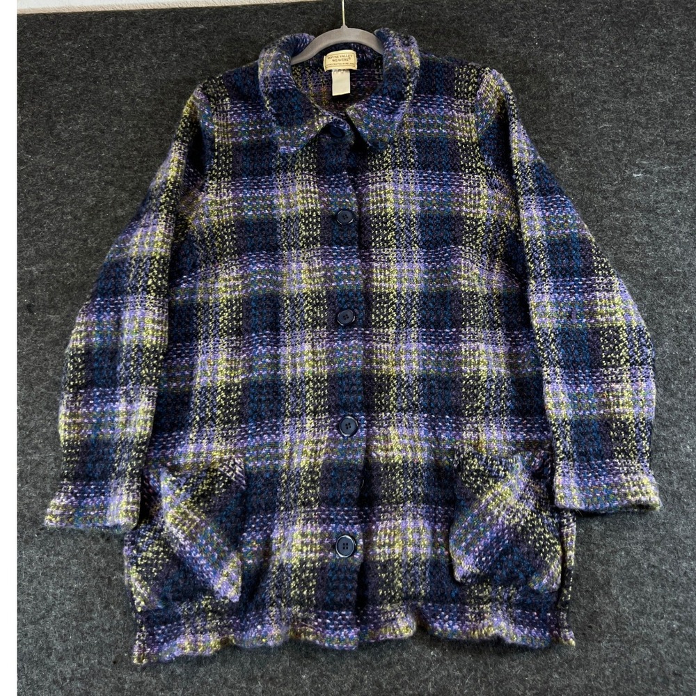 VTG Y2K Boyne Valley Weavers Jacket Womens Large Purple Wool Alpaca Plaid Cozy